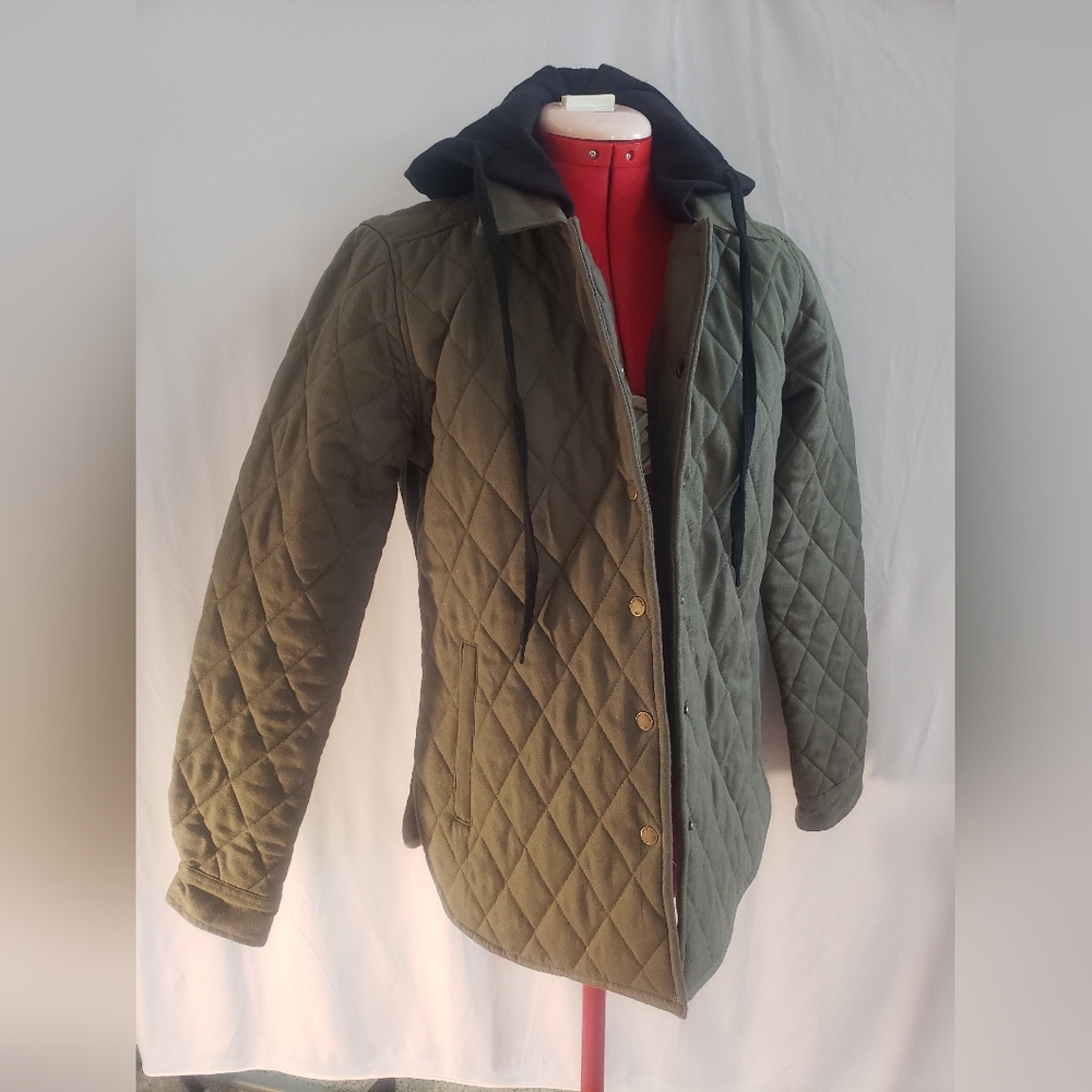 Olive Quilted Jacket with Hood